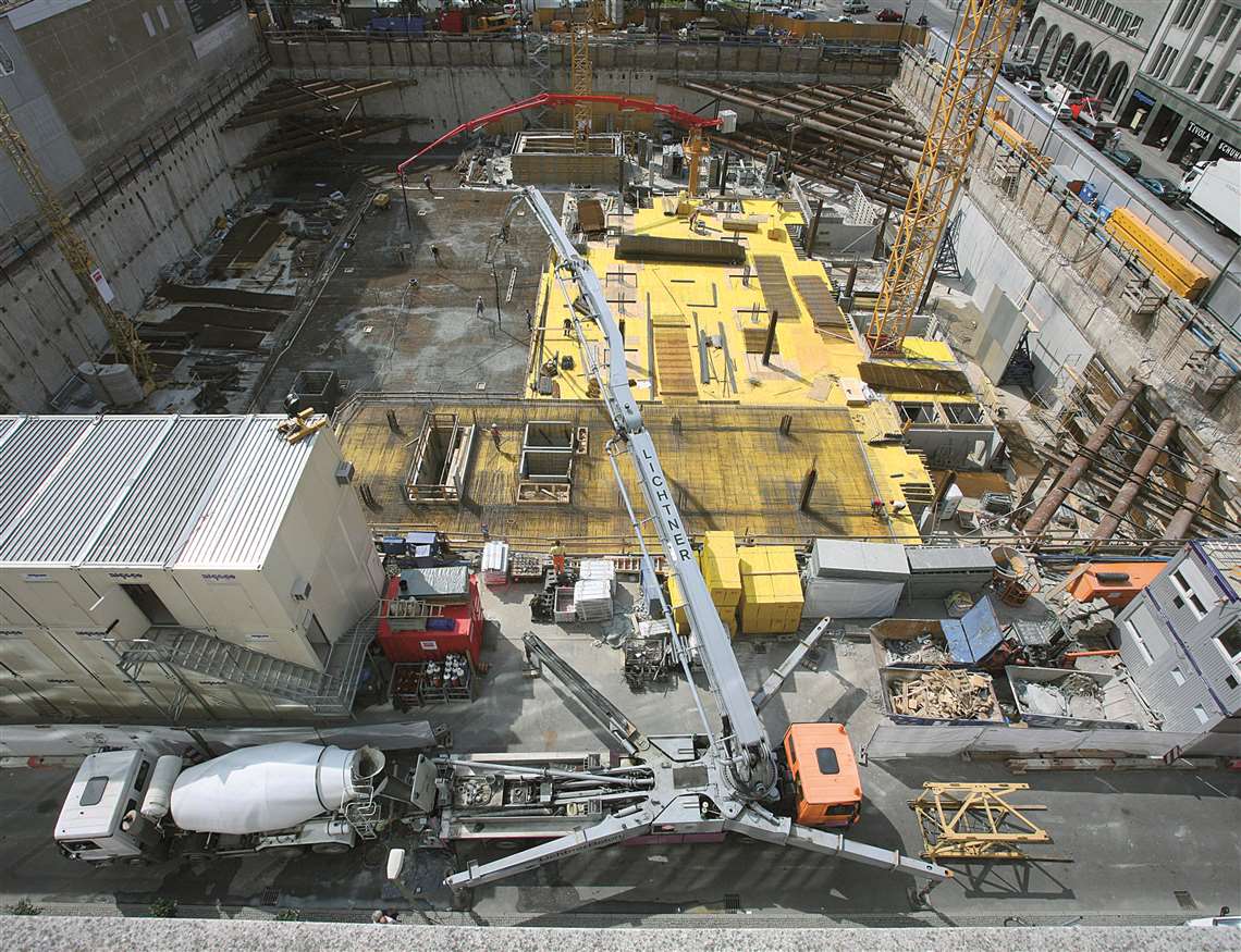 Putzmeister’s concrete pumping and placing equipment is used in tight construction sites, such as th