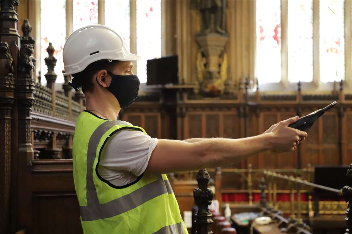 Experts conduct survey at Houses of Parliament in the UK