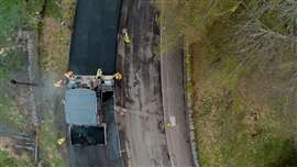 Drone view of road construction in northern England
