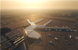 Ilustracja koncepcyjna projektu pirsów i terminali na proponowanym lotnisku CPK