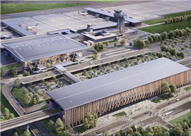 An impression of the expanded terminal building at Riga International Airport, with the proposed Rail Baltica Terminal