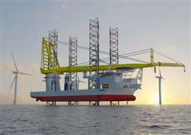 Jan de Nul's jack-up vessel Voltaire, which will install turbines for the Dogger Bank project
