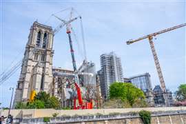 Notre-Dame Cathedral in Paris, France under reconstruction after a fire on April 15, 2019