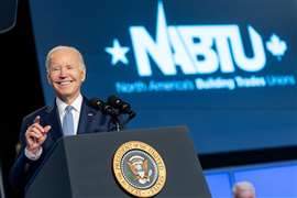 President Joe Biden delivers remarks on his “Investing in America” agenda at the North America’s Building Trades Union National Legislative Conference on April 25, 2023, at the Washington Hilton