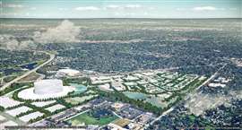Preliminary masterplan vision of a Chicago Bears stadium in Arlington Heights