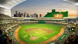 A first rendering of the relocated Oakland Athletics stadium that is set to be built in Las Vegas, Nevada 