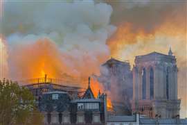 Notre-Dame cathedral in Paris on fire in April 2019