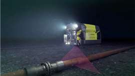 Rendering of a Hydrone subsea vehicle undertaking surveillance on undersea infrastructure