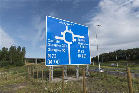 road sign showing Glasgow roadways