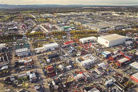 An aerial view of the Bauma 2022 exhibition grounds