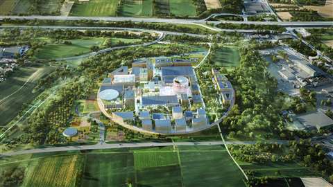 A digital rendering of how the circular Innovation Park Artificial Intelligence Ipai campus could look from above 